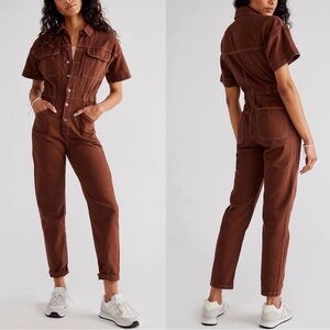 We The Free NEW Women’s Marci Coverall Denim Jumpsuit In Brown Sz.XS Cowgirl